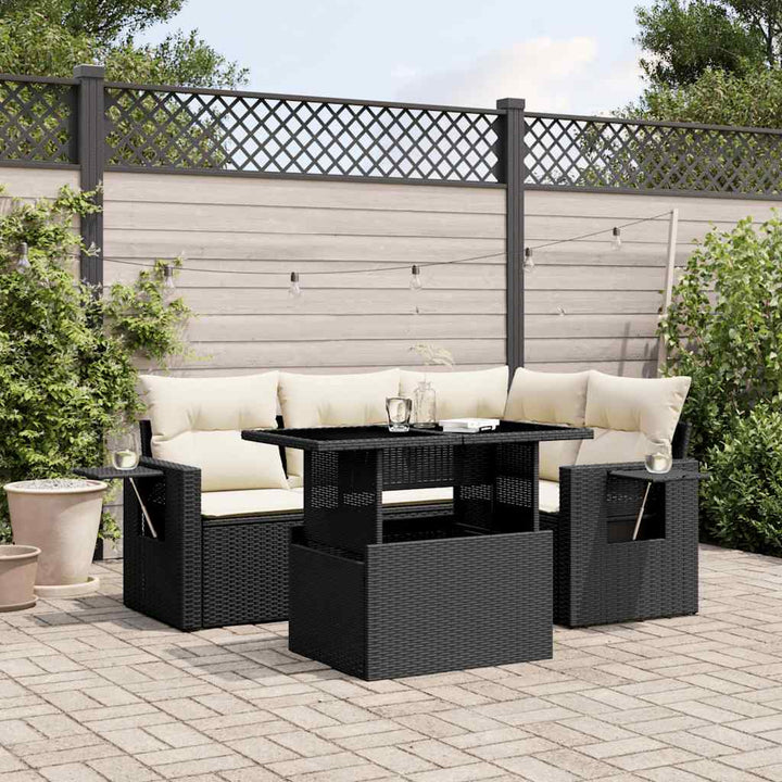 Set Canapele De Grădină Cu Perne, 5 Piese, Bej, Poliratan