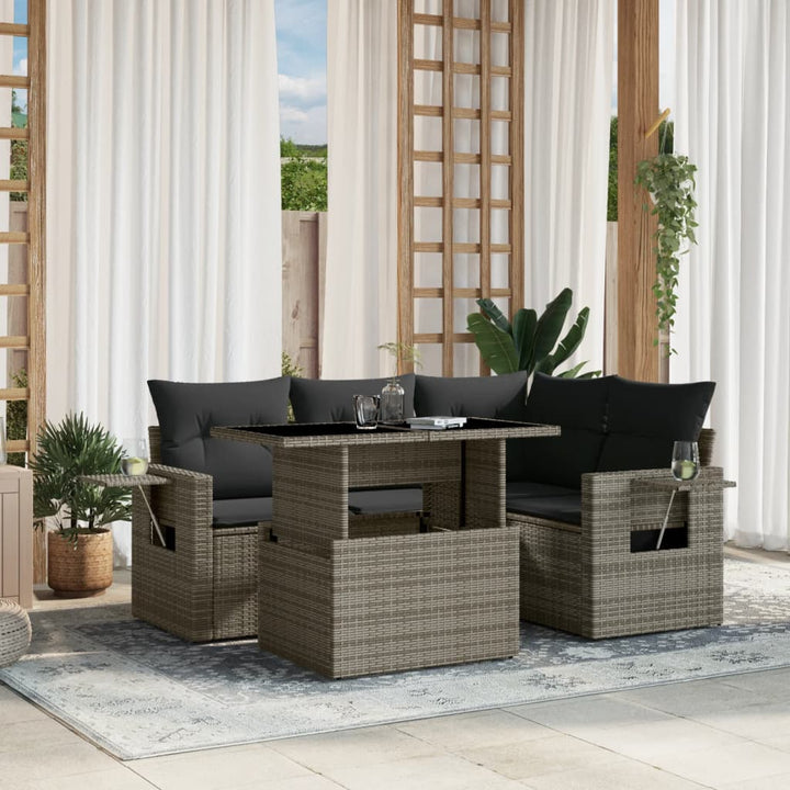 Set Canapele De Grădină Cu Perne, 5 Piese, Bej, Poliratan