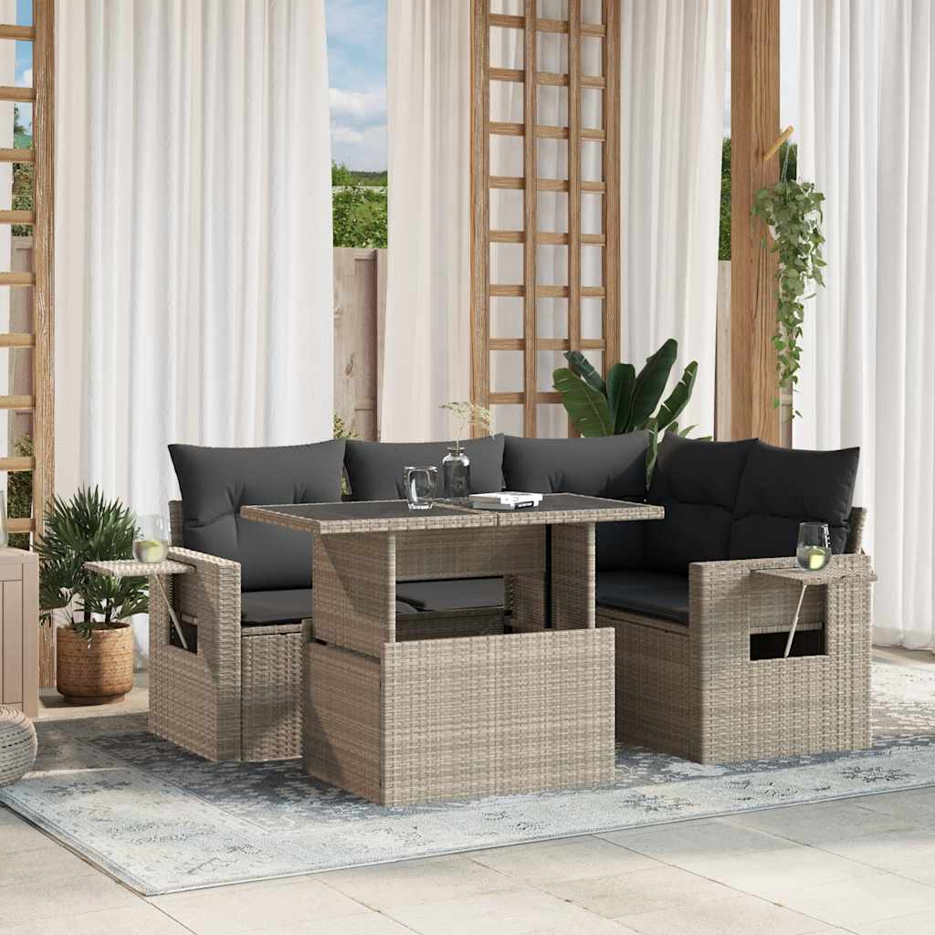 Set Canapele De Grădină Cu Perne, 5 Piese, Bej, Poliratan