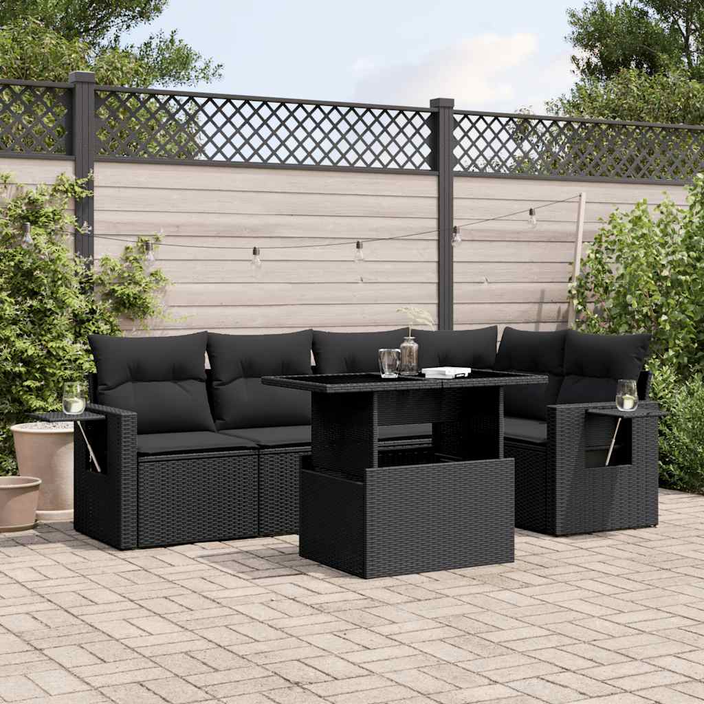 Set Mobilier De Grădină Cu Perne, 6 Piese, Negru, Poliratan