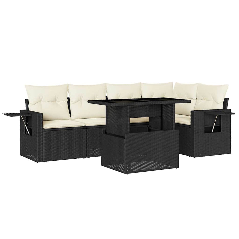 Set Mobilier De Grădină Cu Perne, 6 Piese, Negru, Poliratan