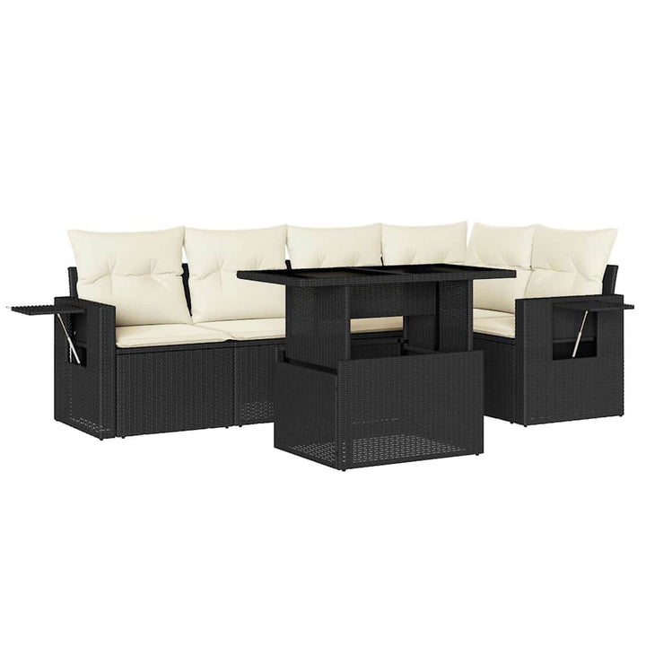 Set Mobilier De Grădină Cu Perne, 6 Piese, Negru, Poliratan