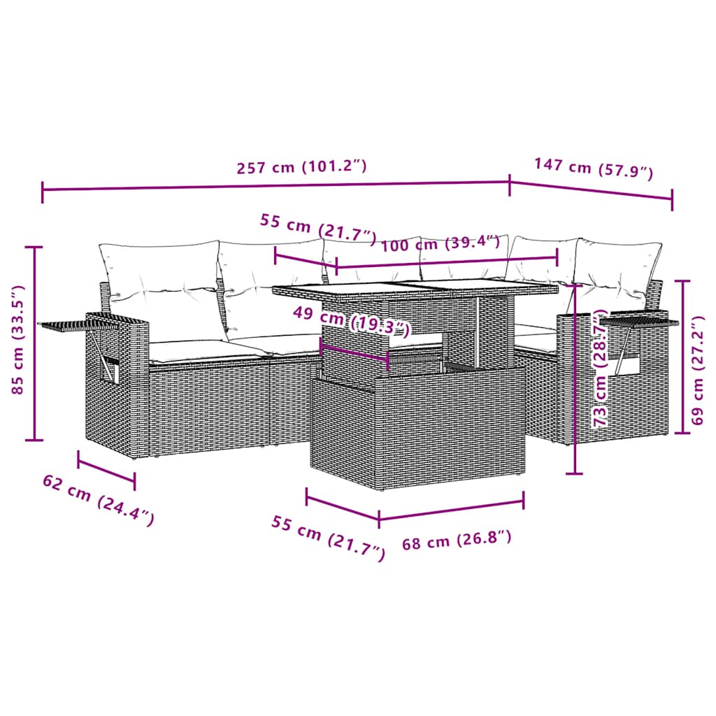 Set Mobilier De Grădină Cu Perne, 6 Piese, Negru, Poliratan