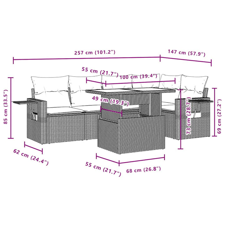 Set Mobilier De Grădină Cu Perne, 6 Piese, Negru, Poliratan