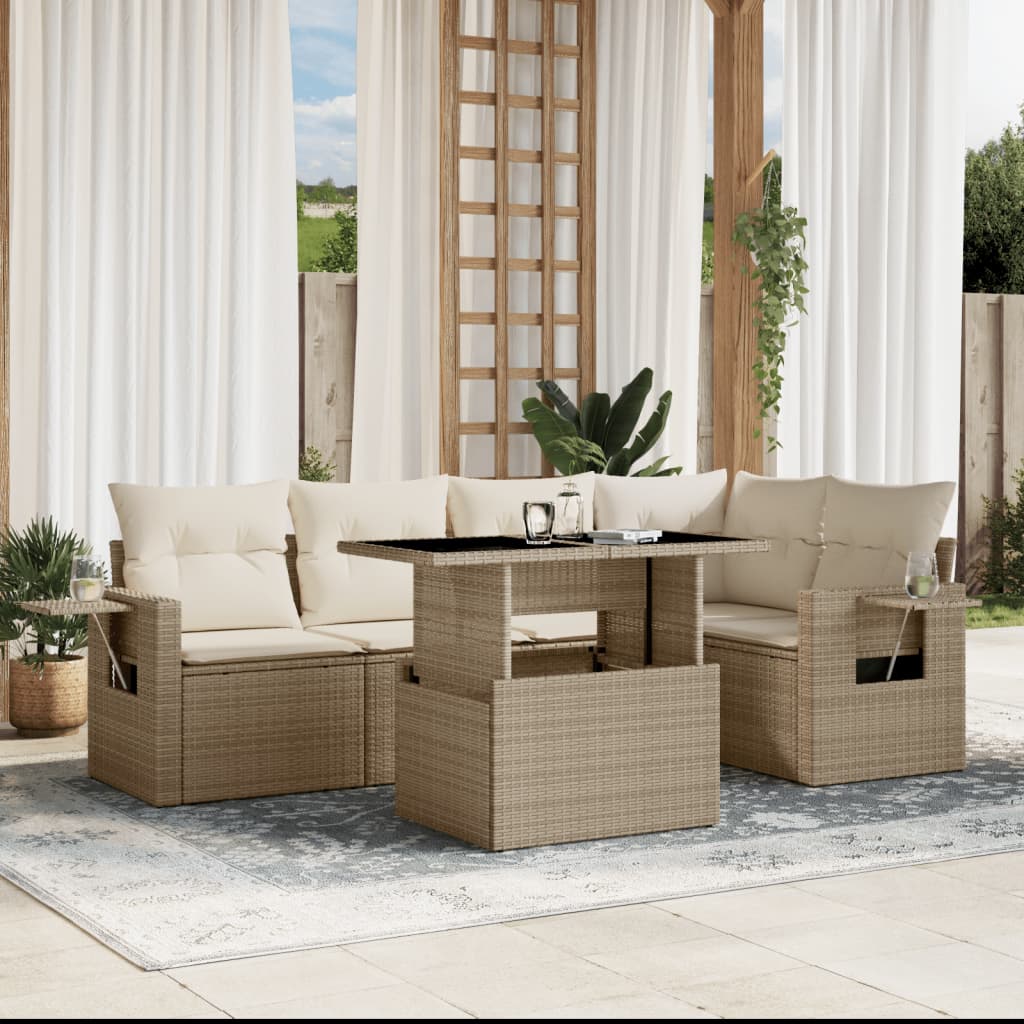 Set Mobilier De Grădină Cu Perne, 6 Piese, Negru, Poliratan