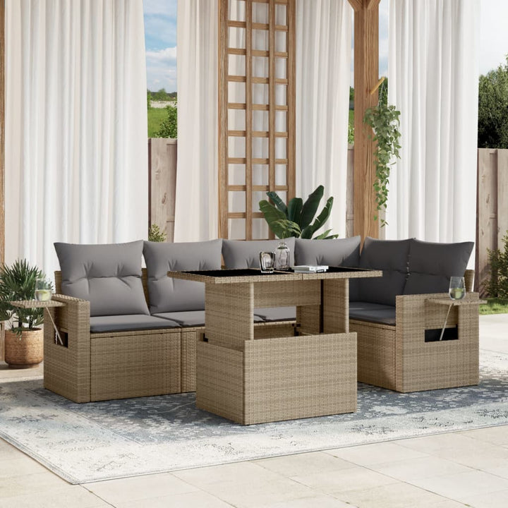 Set Mobilier De Grădină Cu Perne, 6 Piese, Negru, Poliratan