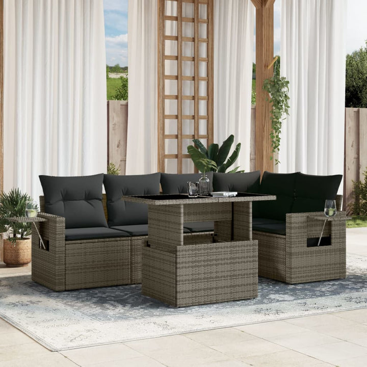 Set Mobilier De Grădină Cu Perne, 6 Piese, Negru, Poliratan