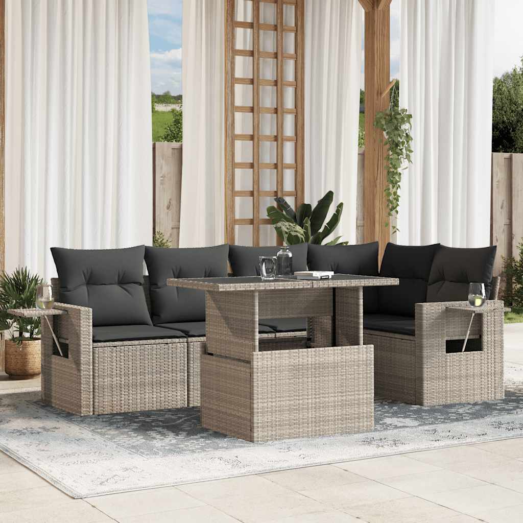 Set Mobilier De Grădină Cu Perne, 6 Piese, Negru, Poliratan