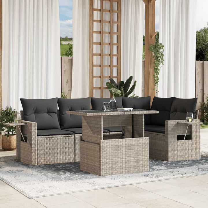 Set Mobilier De Grădină Cu Perne, 6 Piese, Negru, Poliratan