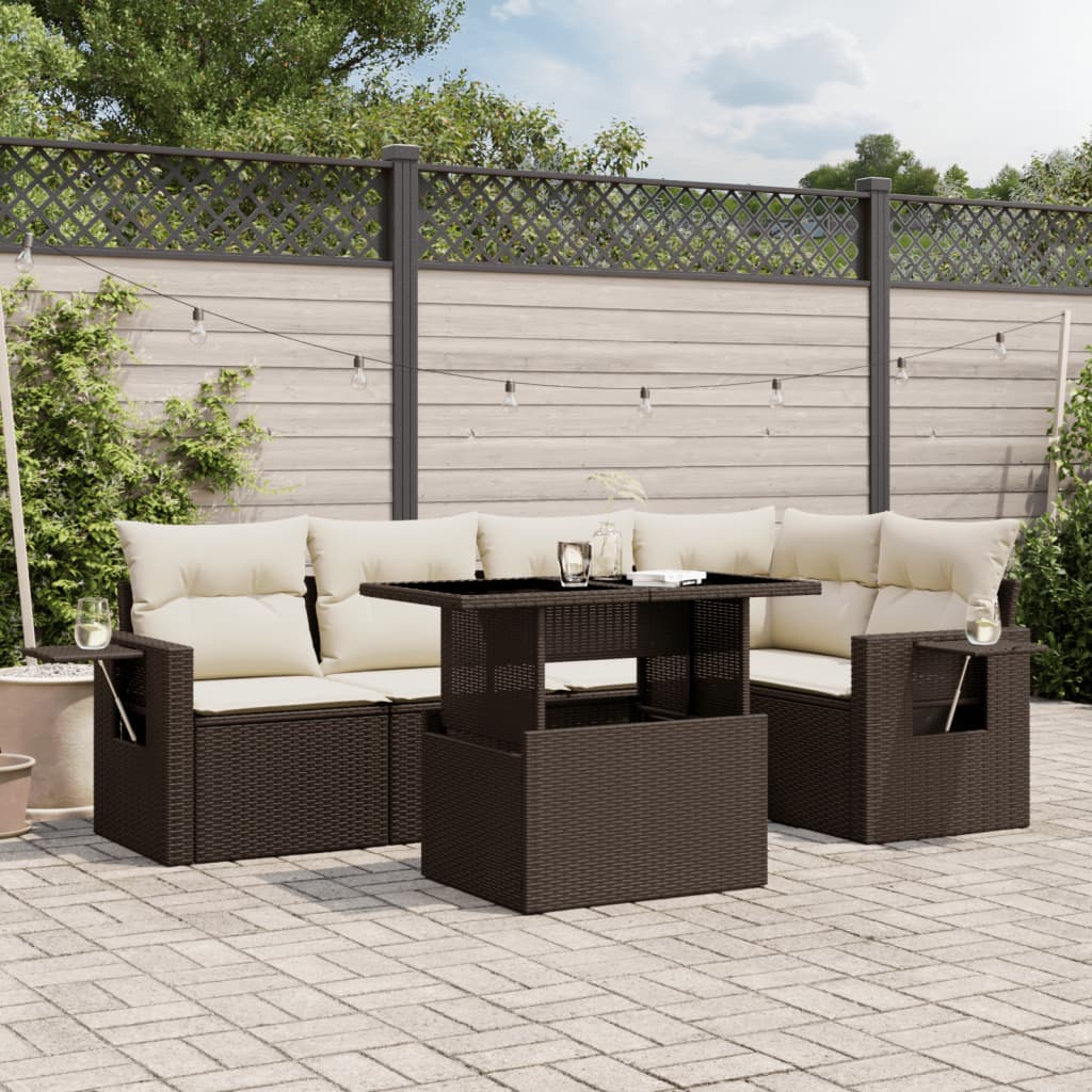 Set Mobilier De Grădină Cu Perne, 6 Piese, Negru, Poliratan