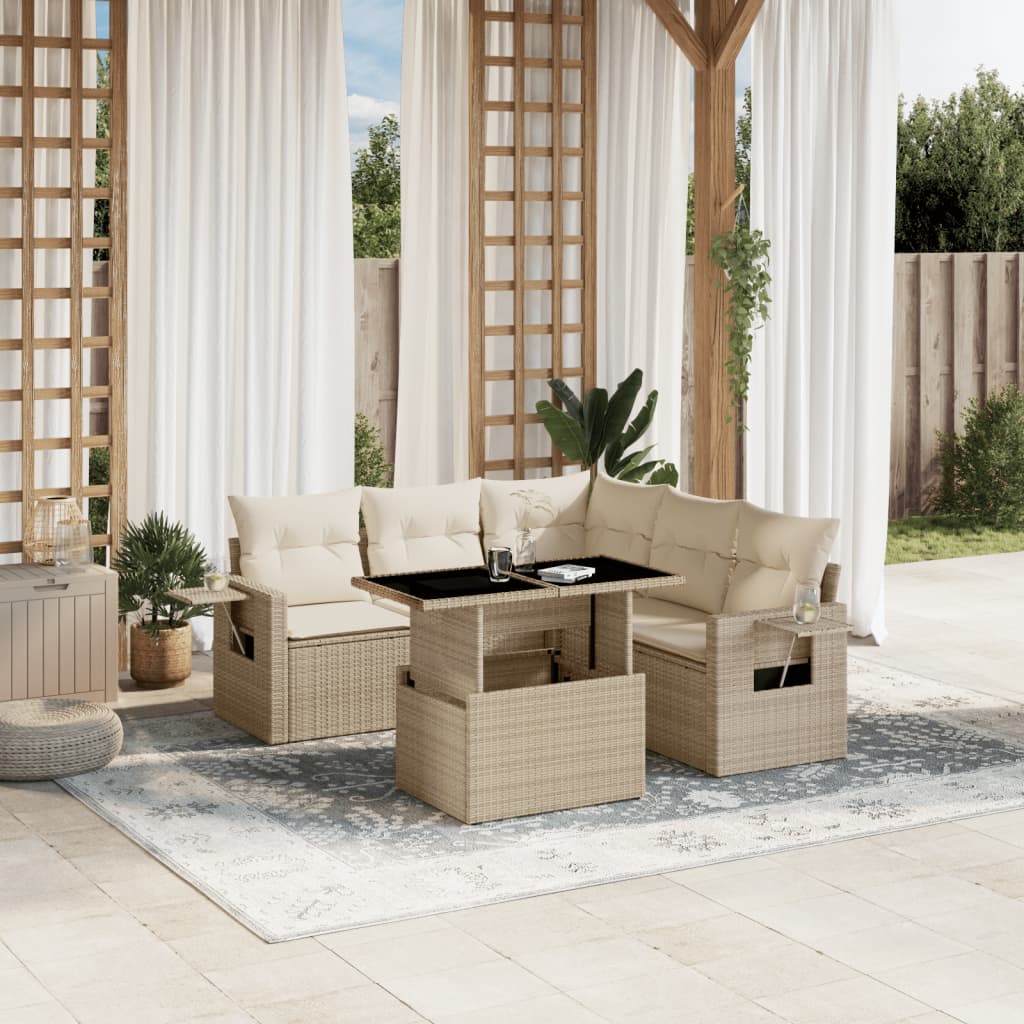 Set Mobilier Grădină Cu Perne, 6 Piese, , Poliratan