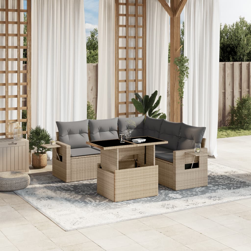 Set Mobilier Grădină Cu Perne, 6 Piese, , Poliratan