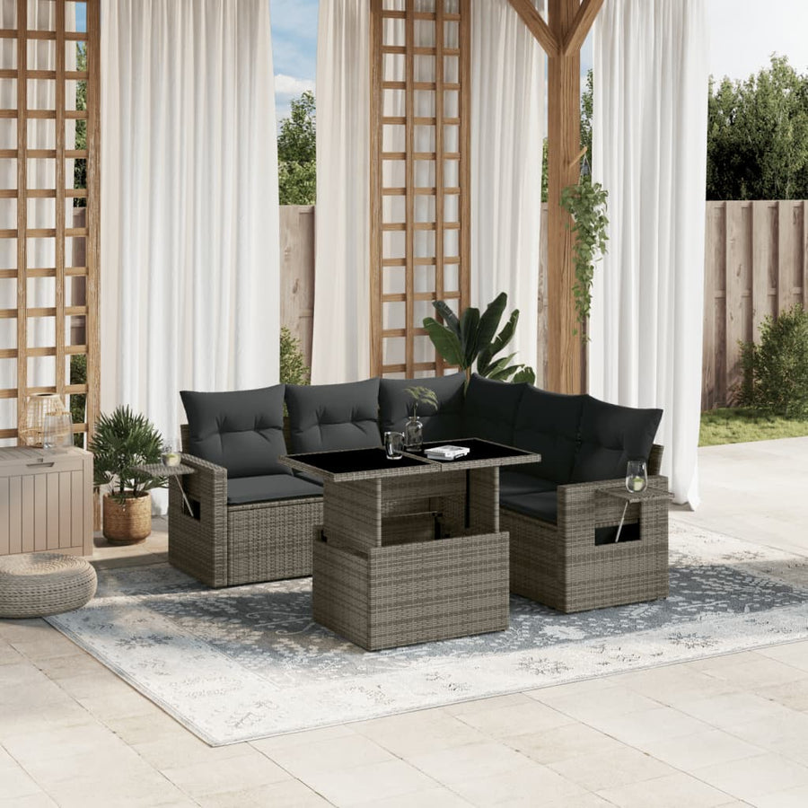 Set Mobilier Grădină Cu Perne, 6 Piese, , Poliratan