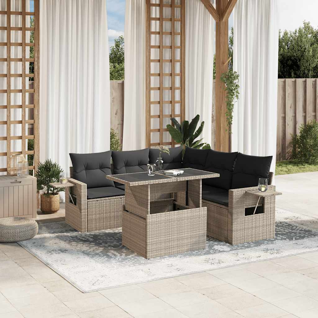 Set Mobilier Grădină Cu Perne, 6 Piese, , Poliratan