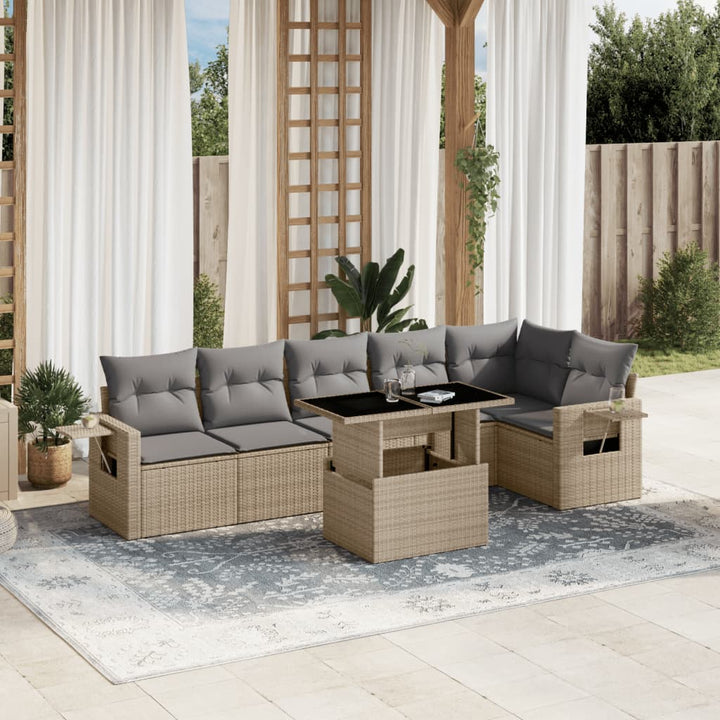 Set Canapele De Grădină Cu Perne, 7 Piese, , Poliratan