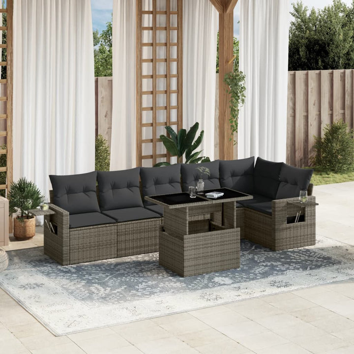 Set Canapele De Grădină Cu Perne, 7 Piese, , Poliratan