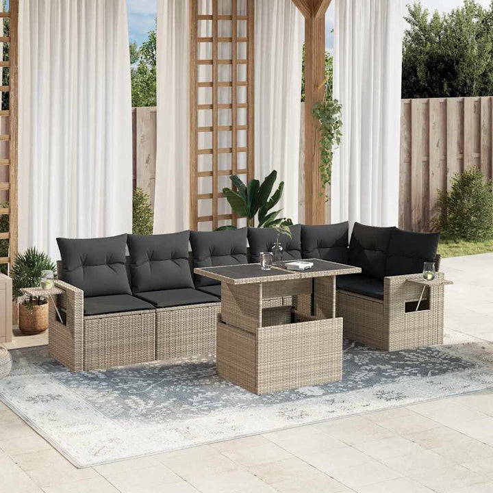 Set Canapele De Grădină Cu Perne, 7 Piese, , Poliratan