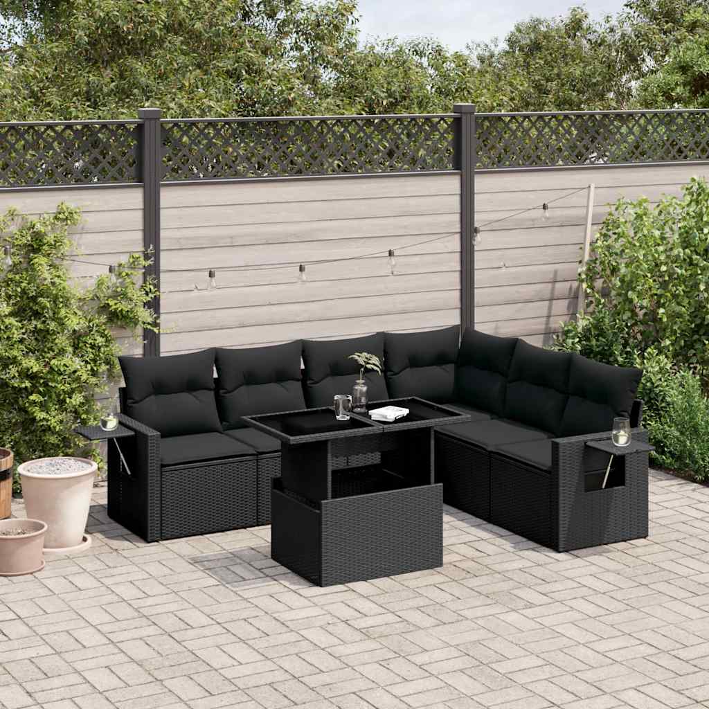 Set Canapele De Grădină, 7 Piese, Cu Perne, Bej, Poliratan
