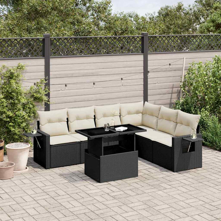 Set Canapele De Grădină, 7 Piese, Cu Perne, Bej, Poliratan