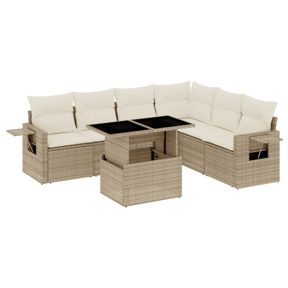 Set Canapele De Grădină, 7 Piese, Cu Perne, Bej, Poliratan