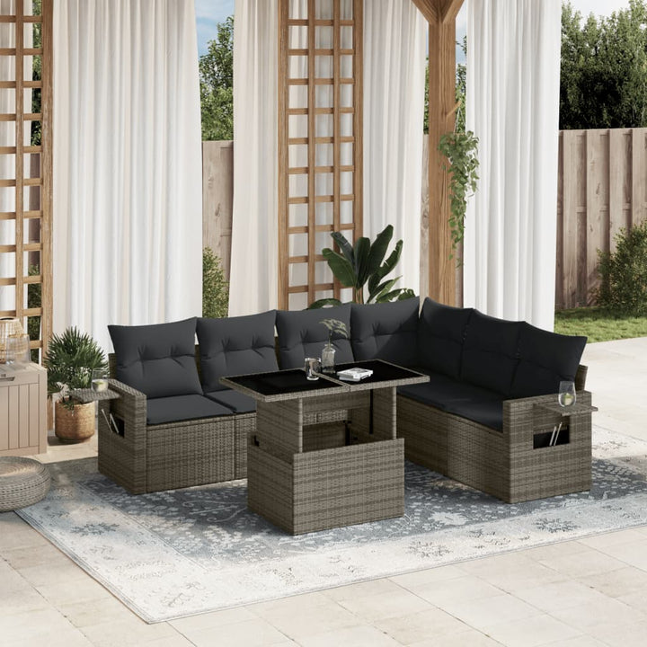 Set Canapele De Grădină, 7 Piese, Cu Perne, Bej, Poliratan