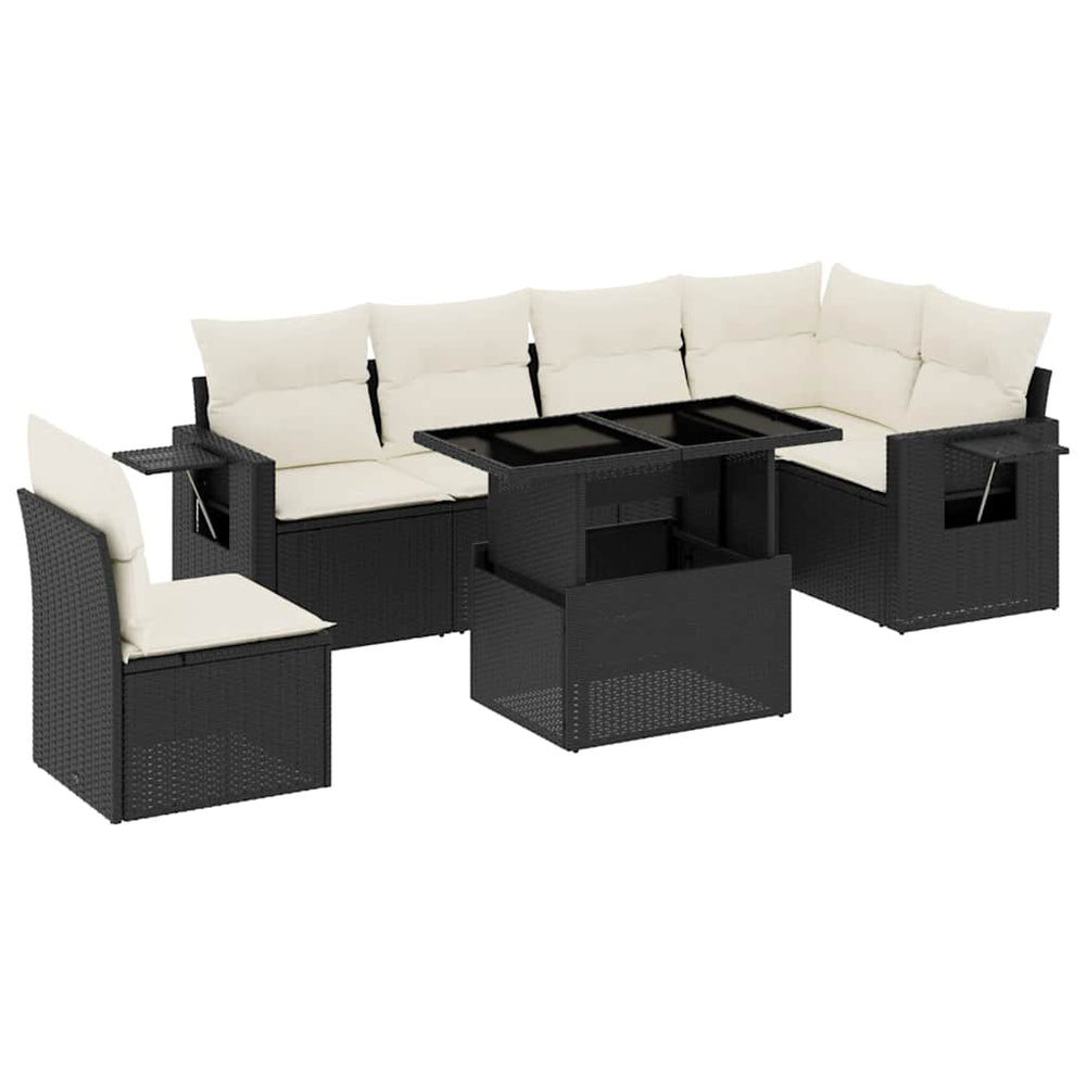 Set Canapele De Grădină Cu Perne, 7 Piese, Negru, Poliratan