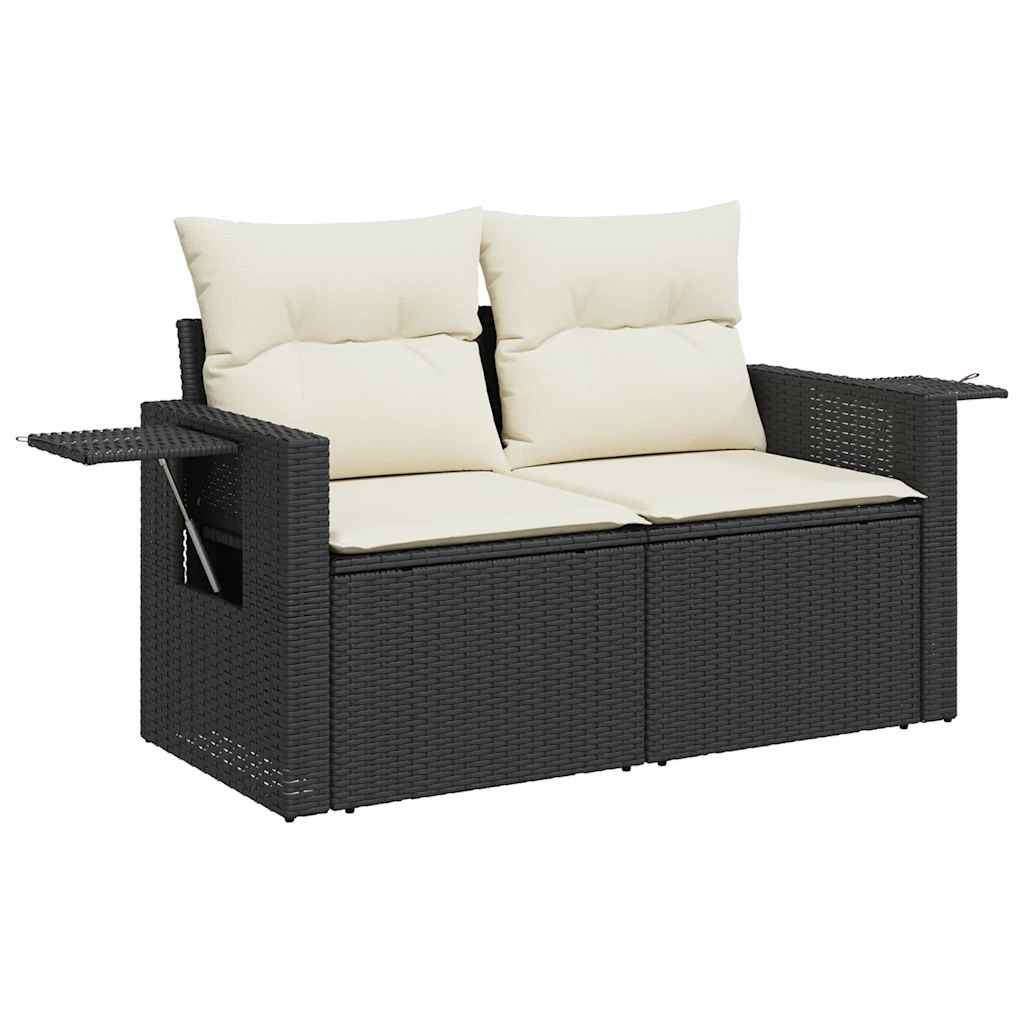 Set Canapele De Grădină Cu Perne, 7 Piese, Negru, Poliratan