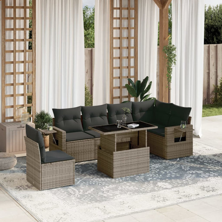Set Canapele De Grădină Cu Perne, 7 Piese, Negru, Poliratan