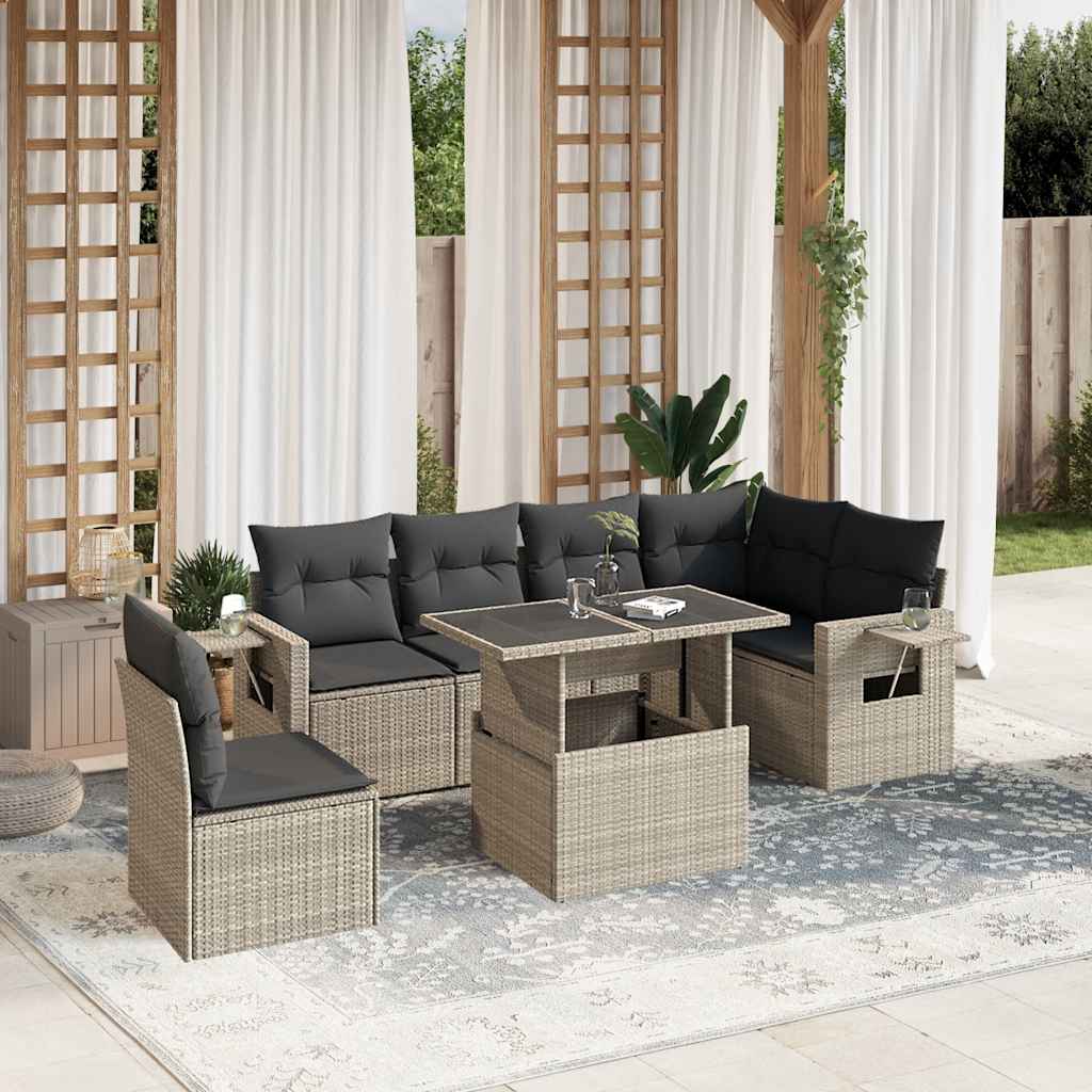 Set Canapele De Grădină Cu Perne, 7 Piese, Negru, Poliratan