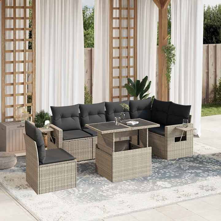 Set Canapele De Grădină Cu Perne, 7 Piese, Negru, Poliratan