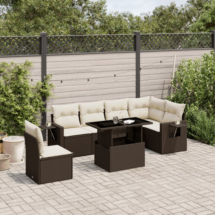 Set Canapele De Grădină Cu Perne, 7 Piese, Negru, Poliratan