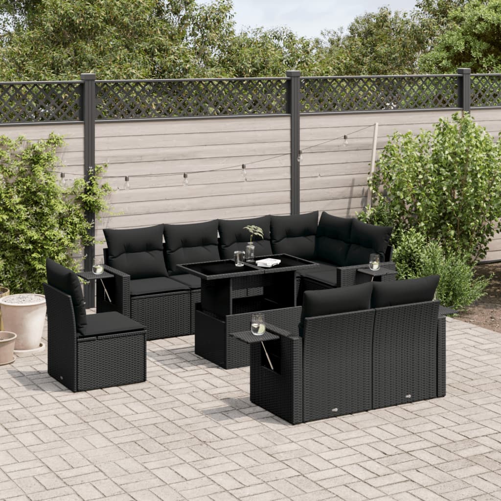 Set Mobilier De Grădină Cu Perne, 9 Piese, , Poliratan