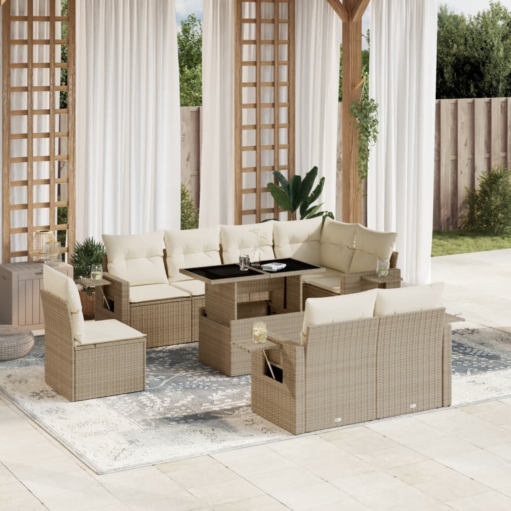 Set Mobilier De Grădină Cu Perne, 9 Piese, , Poliratan
