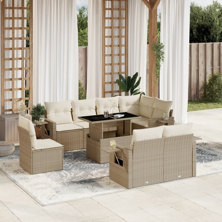 Set Mobilier De Grădină Cu Perne, 9 Piese, , Poliratan