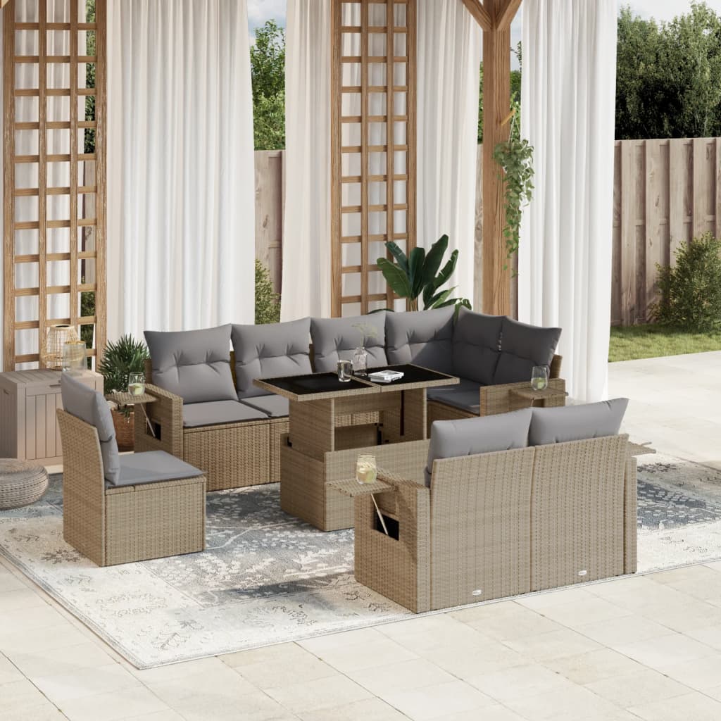Set Mobilier De Grădină Cu Perne, 9 Piese, , Poliratan