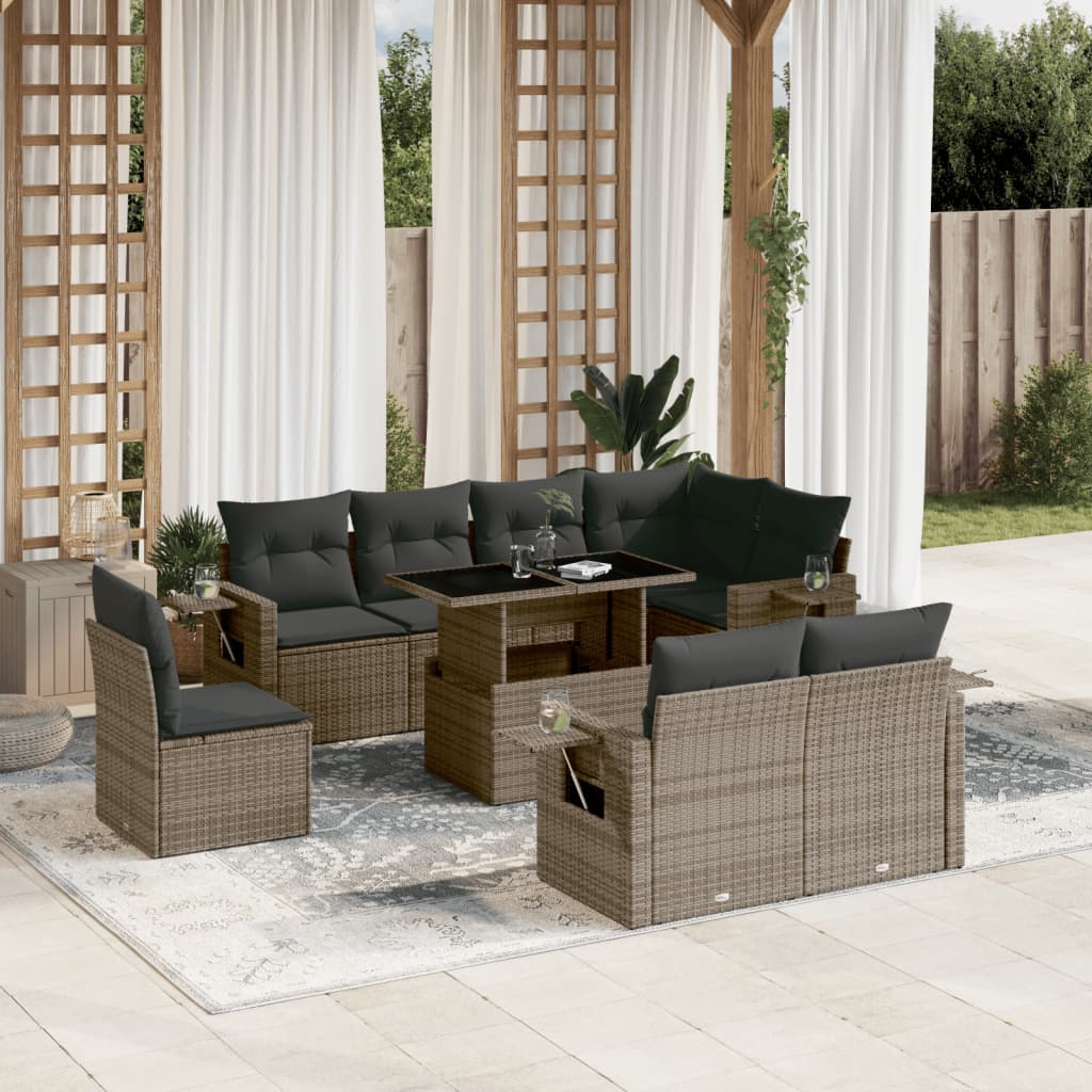 Set Mobilier De Grădină Cu Perne, 9 Piese, , Poliratan