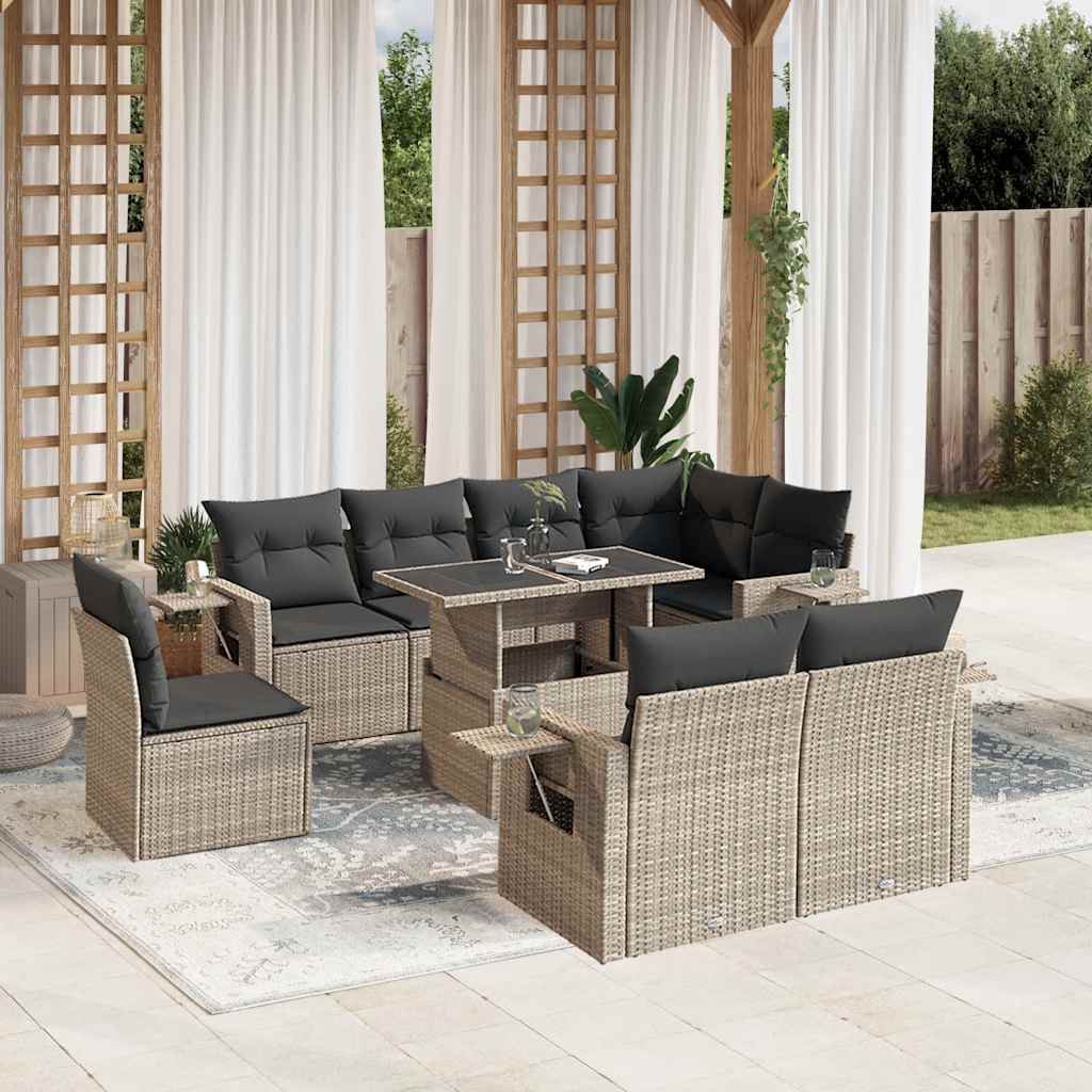 Set Mobilier De Grădină Cu Perne, 9 Piese, , Poliratan