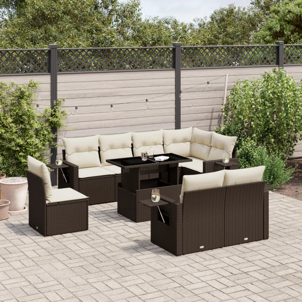 Set Mobilier De Grădină Cu Perne, 9 Piese, , Poliratan