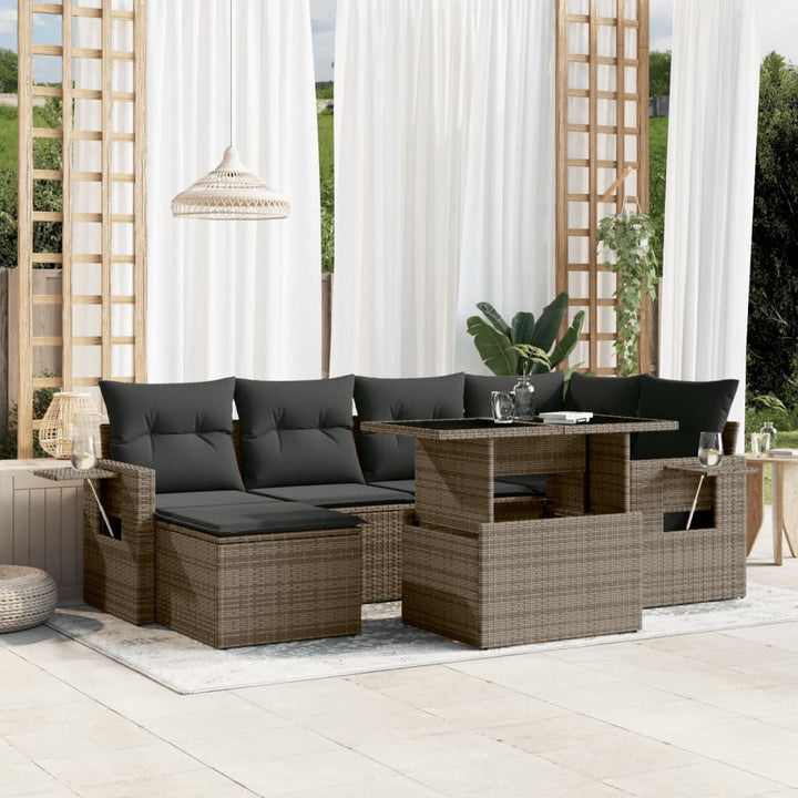 Set Canapele De Grădină Cu Perne, 7 Piese, , Poliratan
