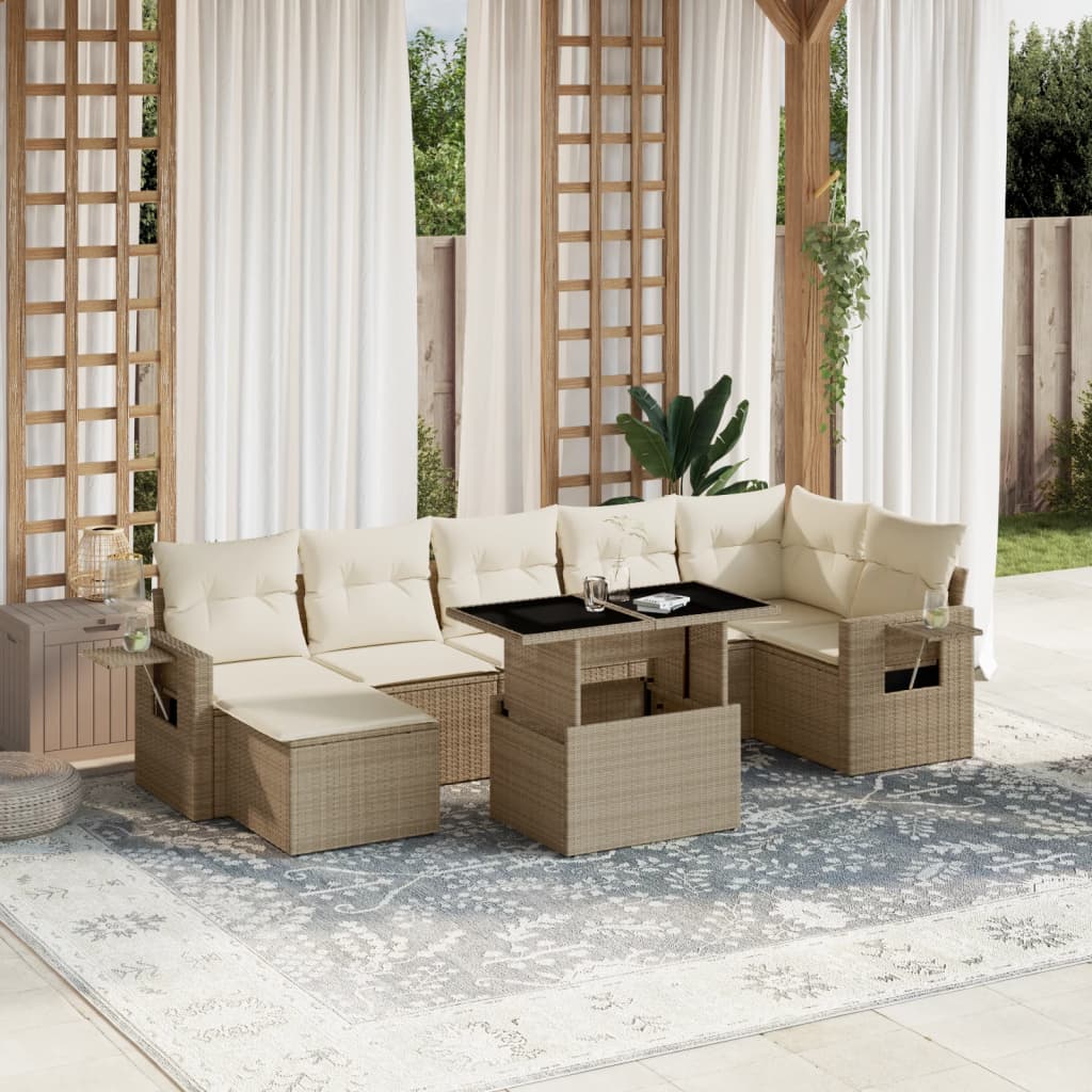 Set Canapele De Grădină, 8 Piese, Cu Perne, Bej, Poliratan