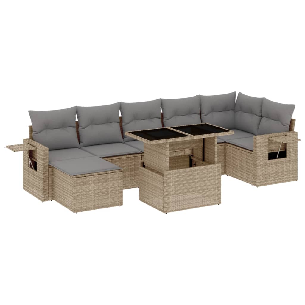 Set Canapele De Grădină, 8 Piese, Cu Perne, Bej, Poliratan