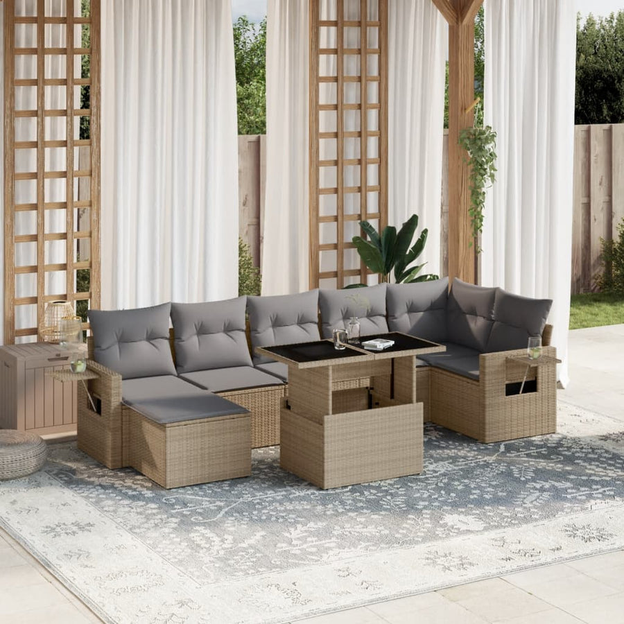 Set Canapele De Grădină, 8 Piese, Cu Perne, Bej, Poliratan
