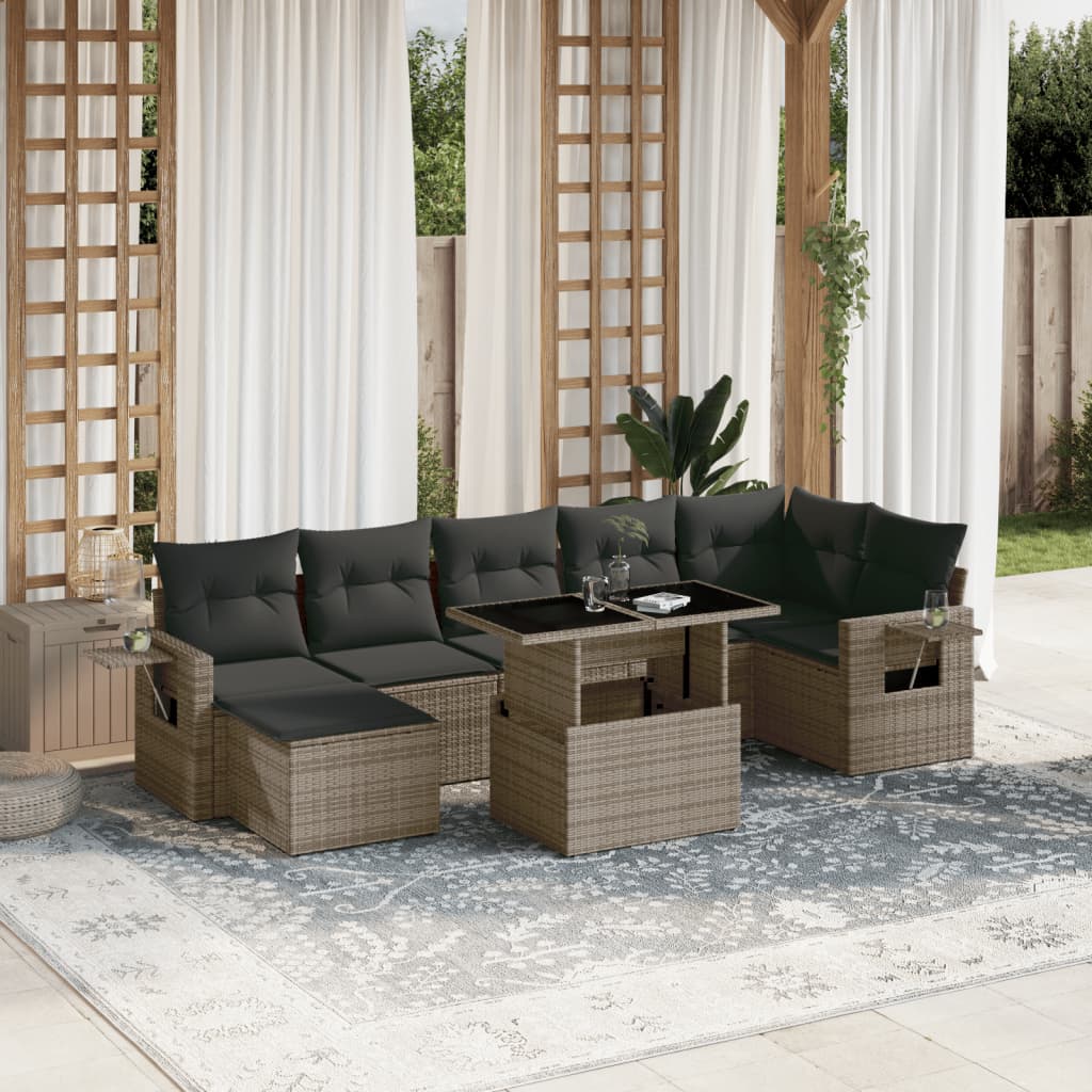 Set Canapele De Grădină, 8 Piese, Cu Perne, Bej, Poliratan