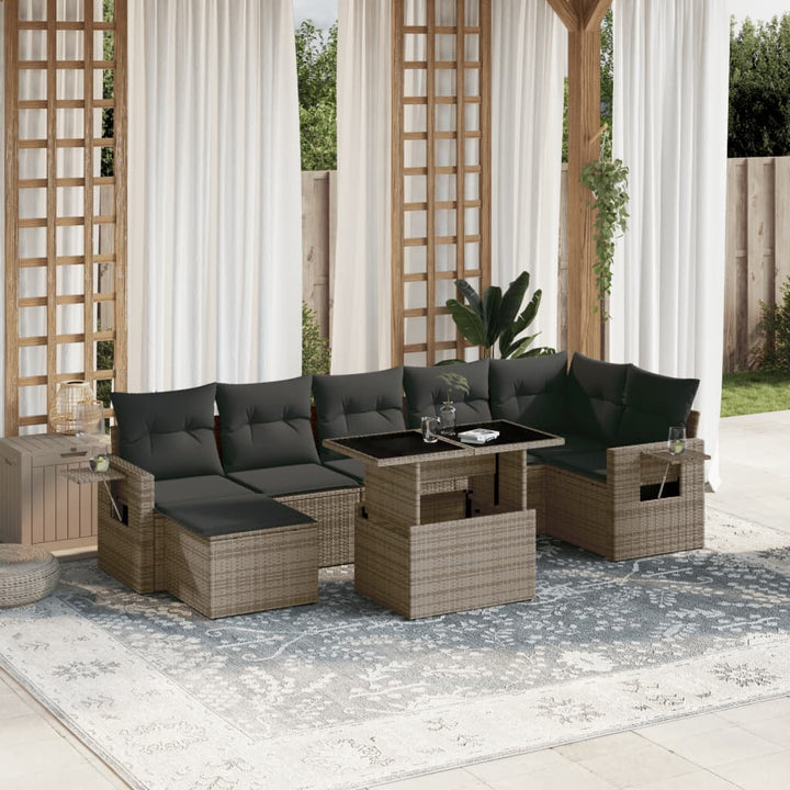 Set Canapele De Grădină, 8 Piese, Cu Perne, Bej, Poliratan