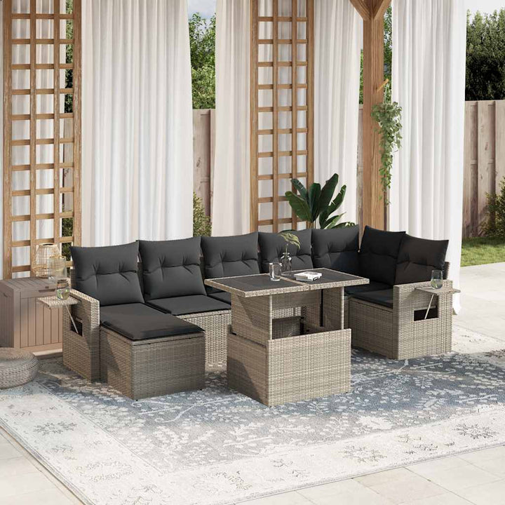 Set Canapele De Grădină, 8 Piese, Cu Perne, Bej, Poliratan
