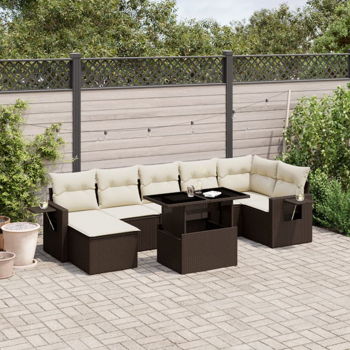 Set Canapele De Grădină, 8 Piese, Cu Perne, Bej, Poliratan