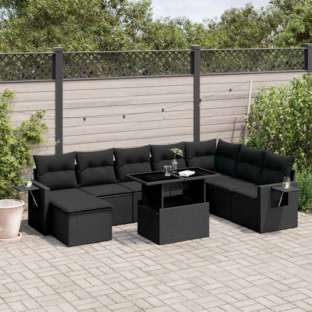 Set Mobilier De Grădină Cu Perne, 8 Piese, Negru, Poliratan