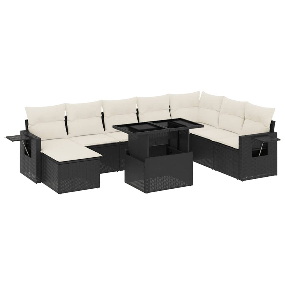 Set Mobilier De Grădină Cu Perne, 8 Piese, Negru, Poliratan