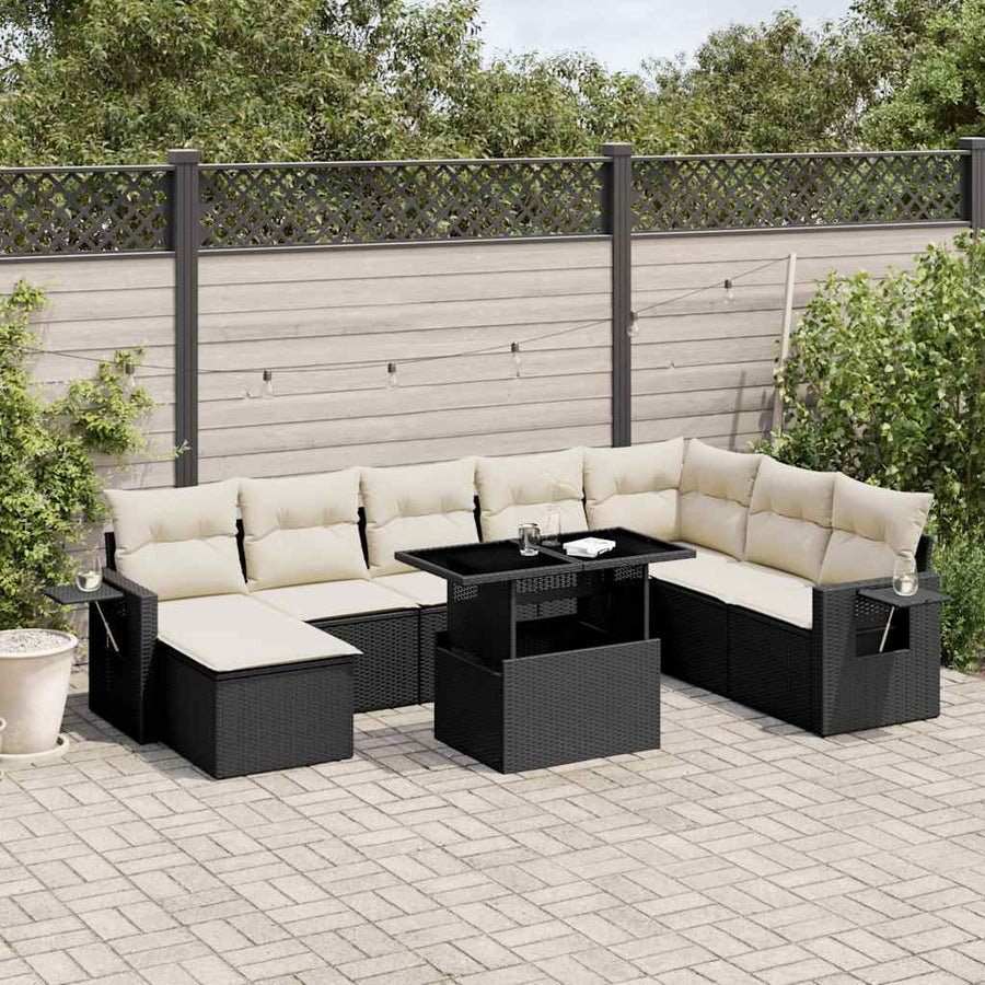 Set Mobilier De Grădină Cu Perne, 8 Piese, Negru, Poliratan