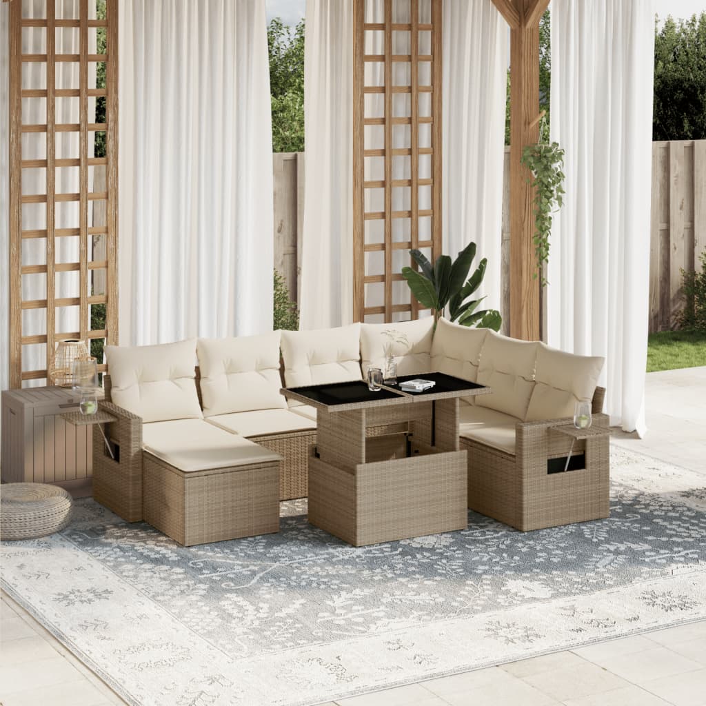 Set Mobilier De Grădină Cu Perne, 8 Piese, Negru, Poliratan